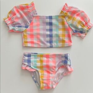 Cat & Jack Colorful Plaid Off-Shoulder Bikini Set 18 Months